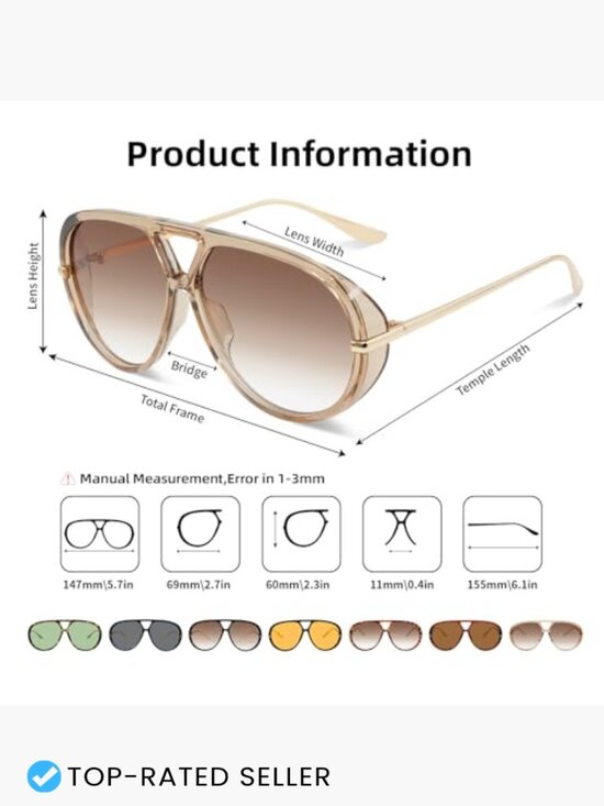 Retro Polarized Aviator Sunglasses Oversized Classic 70s Trendy Square Vintage